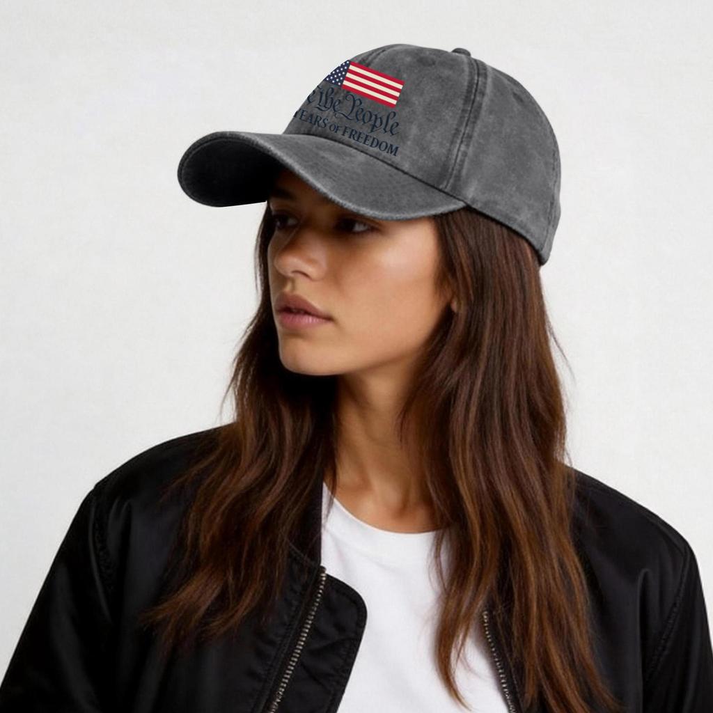 Unisex Washed Cotton Casual Baseball Cap with Flag and Letter Print Adjustable Back Strap for Everyday Wear