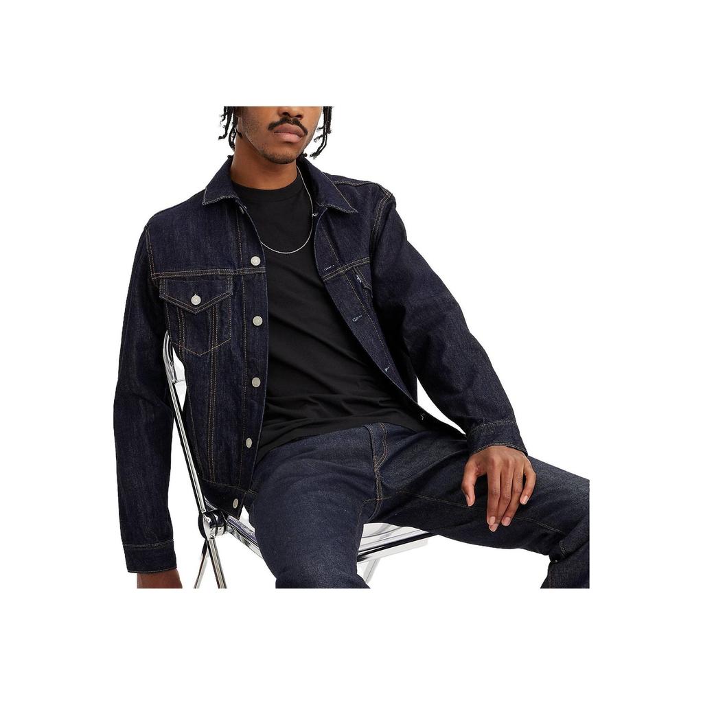 Levis Solid Color Square Neck Single Breasted Long Sleeve Jacket Men jackets Dark-Blue A5883-0000