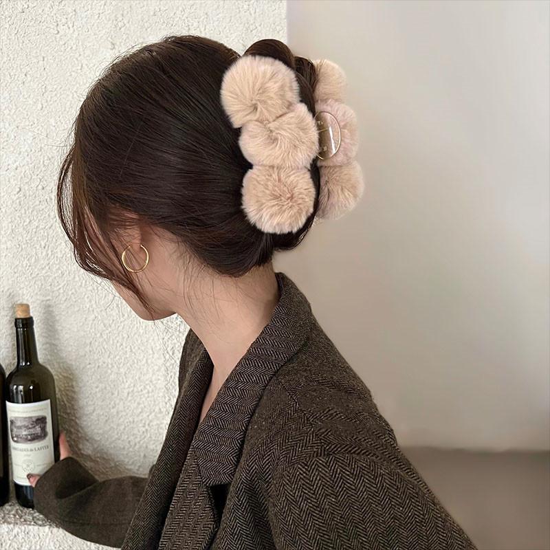 Japanese and Korean Rex Rabbit Hairball Hairpin Temperament Plush Grab Clip Autumn and Winter Extra Large Hair Volume Shark Clip