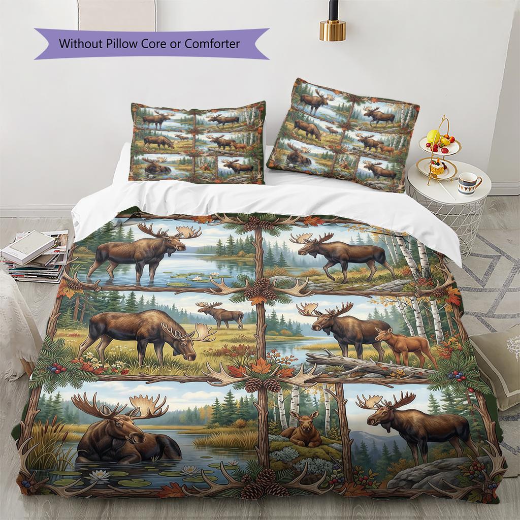 Retro Oil Painting Animals Pattern Bedding,Quilt Set Quilt Cover Pillowcase Home Birthday Gift (1 * duvet cover + 2 * pillowcase, without core)