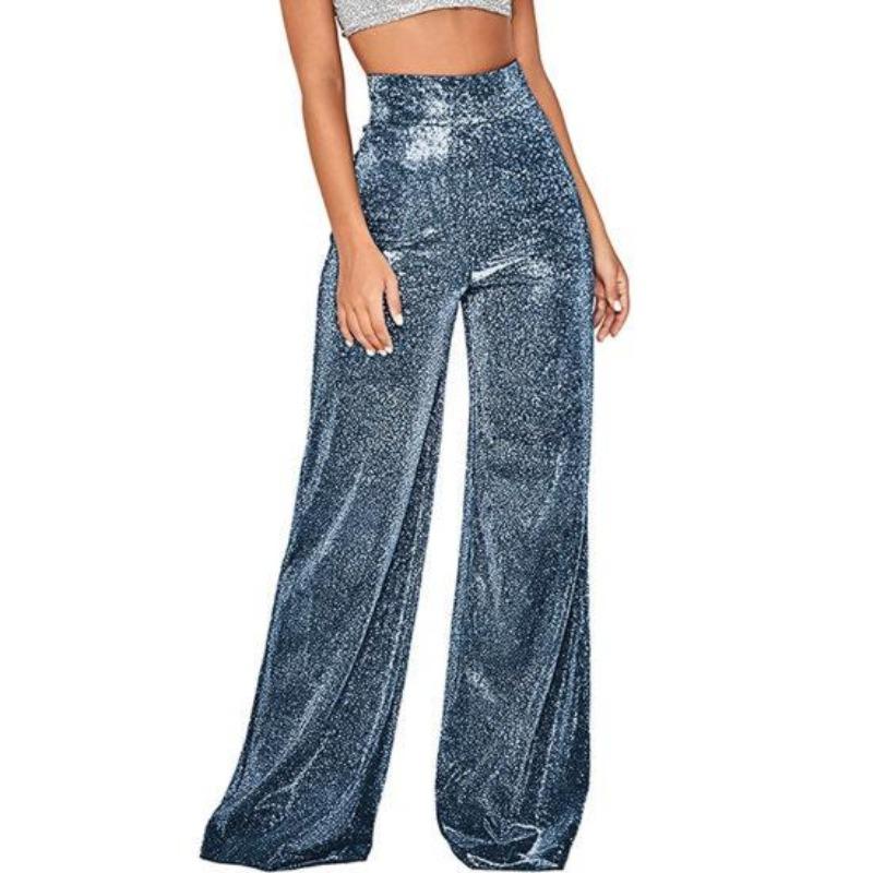 Dámské Kalhoty Lesklé Jednobarevné Vysoký Pas Jaro Podzim Temperament Volný Rovné Široké Kalhoty Denní nošení