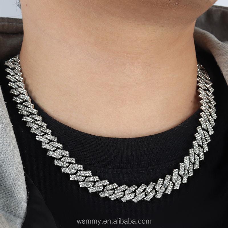 Hip Hop Rapper Sterling Silver Link Chain Custom Moissanite Cuban Bling Diamonds Mens Cuban Link Chain