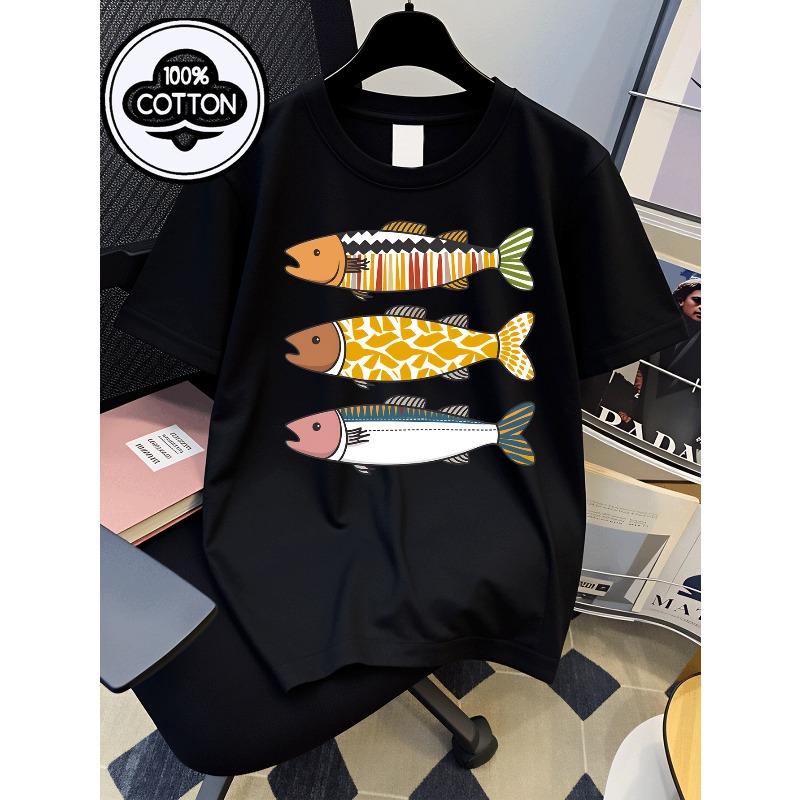 European Sizes Boys' T-Shirt Colorful Fish Pattern Print Design , Ideal for Outdoor Activities, Soft Knitted Top, Comfortable And Breathable