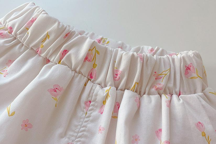 Girls' Floral Collar Short Sleeve Summer Outfit - Stylish Baby Two-Piece Set In Solid Color
