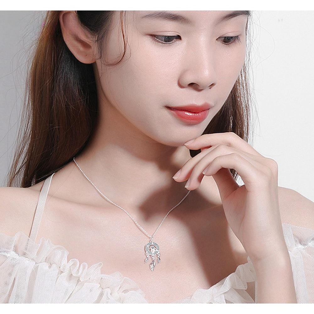 Classic Retro Dreamcatcher Resizable Sterling Sivler Feather Women Jewelry Pendant Necklaces Girls Fashionable Stylish AccessoriesClassic Pendant
