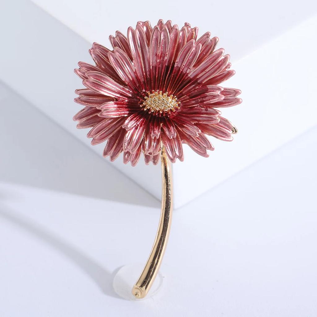 Enamel Chrysanthemum Brooches for Women Sunflower Plant Lapel Pins Event Funny Luxury Gifts New Year Friends Decoration