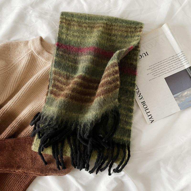 New Saturn mohair imitation cashmere plaid scarf women's winter high-end wool versatile shawl thickened and warm