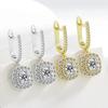 925 Sterling Silver Fashion Luxury Sparkle Zircon Square Earrings Ladies Birthday Anniversary Party Wedding Elegant Jewelry