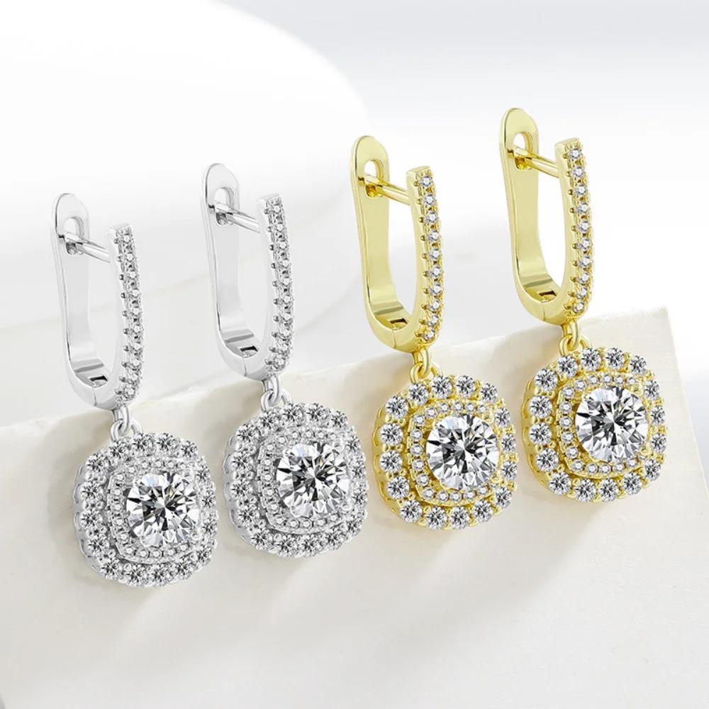 925 Sterling Silver Fashion Luxury Sparkle Zircon Square Earrings Ladies Birthday Anniversary Party Wedding Elegant Jewelry