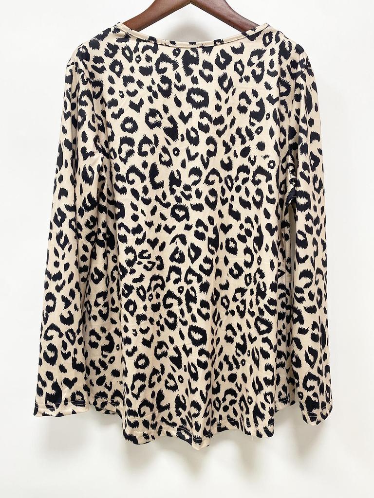2024 European & American Leopard Print Casual Long Sleeve for Autumn/Winter