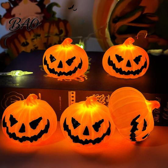 Seasonal Store Display Halloween Pumpkin Night Light, Decorative LED Ghost Lantern, Lighted Face Figurine Funny Gift for Home Party Desktop