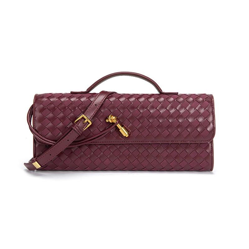 Trendy Spring And Summer Woven Soft Leather Dinner Bag Medieval Baguette Bag Organ Bag Horizontal Portable Messenger Bag