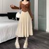Drape High-Waist Slim-Fit Midi Skirt for Women - Spring/Summer Loose Pleated Flattering A-Line Maxi Half Skirt