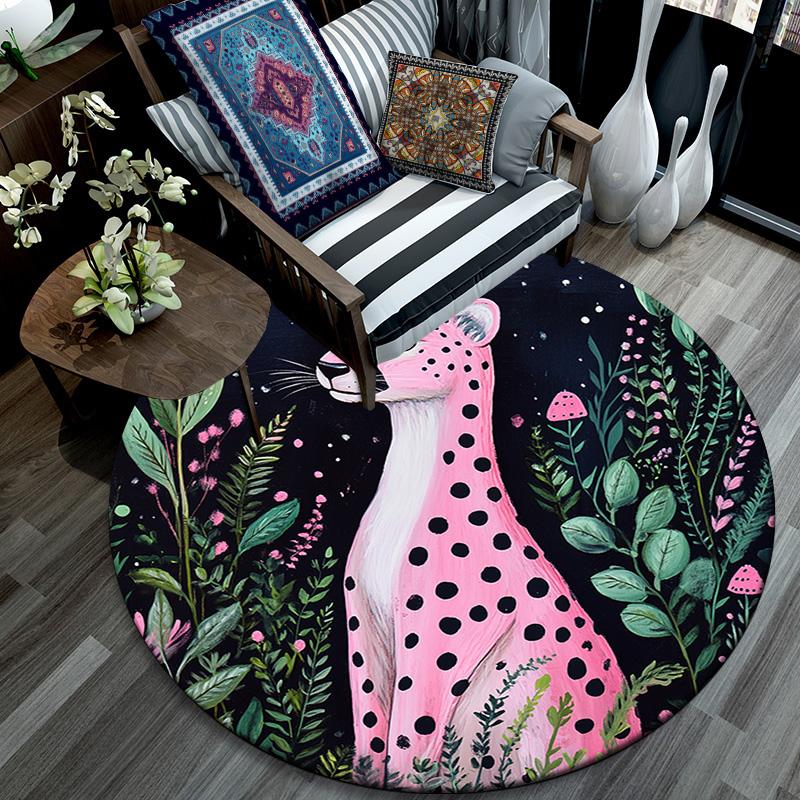 Pink Leopard Round Area Rug,Carpet Rug for Living Room Bedroom Sofa Playroom Decor,Non-slip Floor Mat