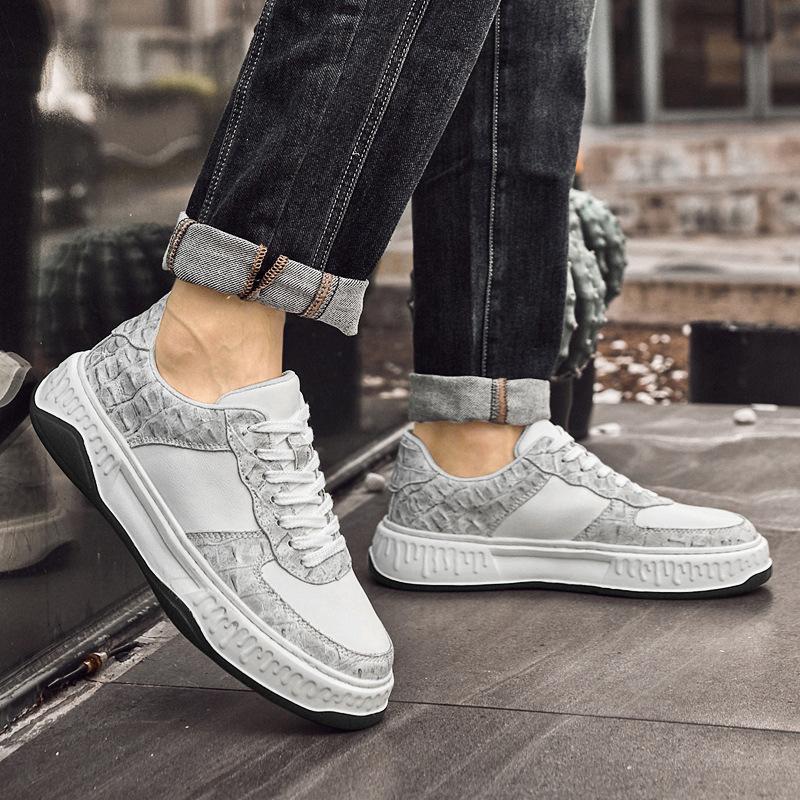 Platform couple board shoes first layer cowhide trend casual board shoes men's genuine leather black and white white shoes boys versatile