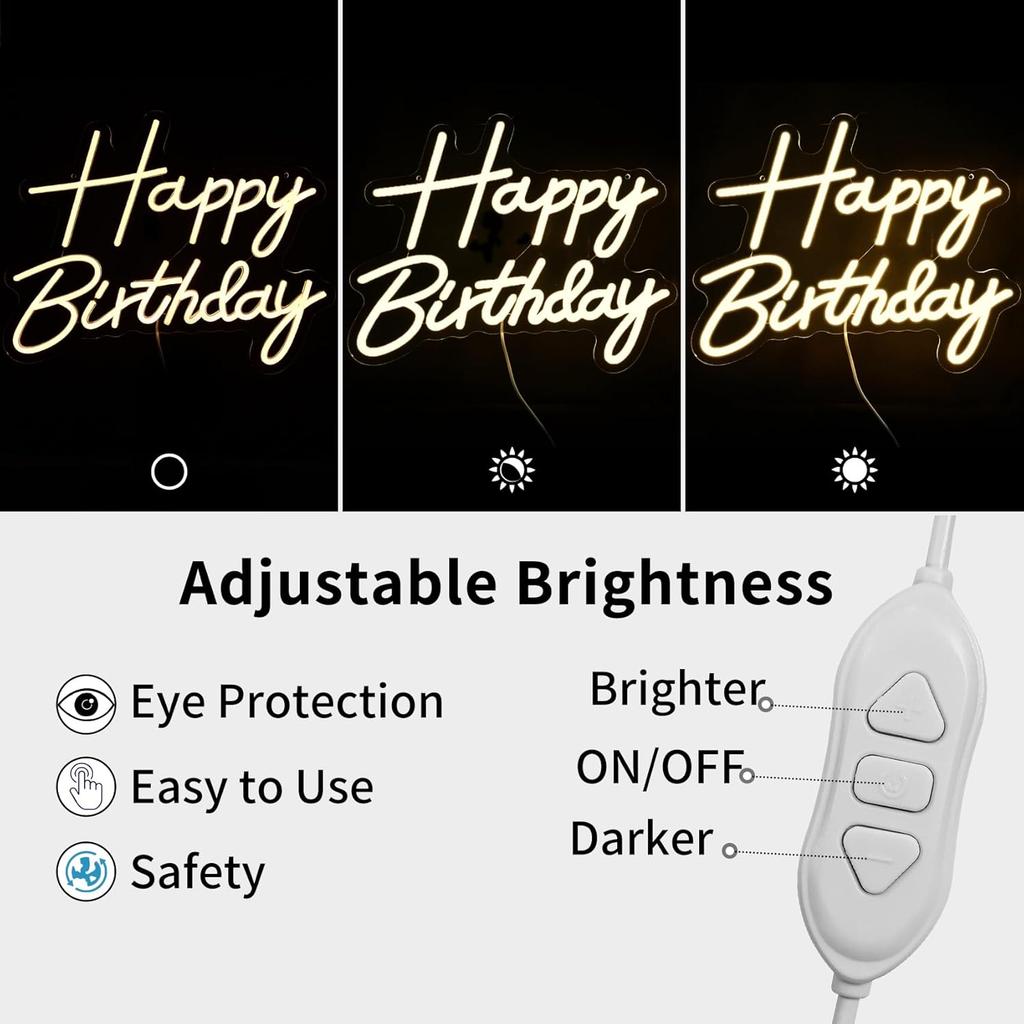Happy Birthday Neon Sign for Backdrop, LED Happy Birthday Light Up Sign, USB Powered Dimmable Neon Light for Birthday Party Decorations Wall Decor,