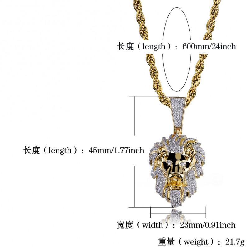 Hip Hop Lion Head Pendant Necklace Gold Plated Micro Pave Zircon Trendy Mens Jewelry
