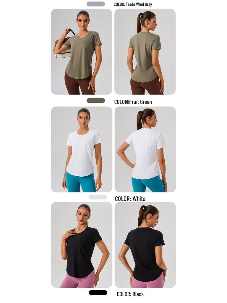 Dámské lehké krátkorukávé jógové triko - Prodyšné, rychleschnoucí, univerzální, přiléhavé sportovní oblečení pro trénink a fitness