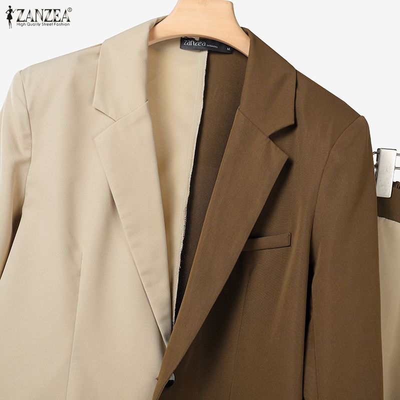 ZANZEA Damen Langarm Blazer und Hose Lässige zweiteilige Anzugsets