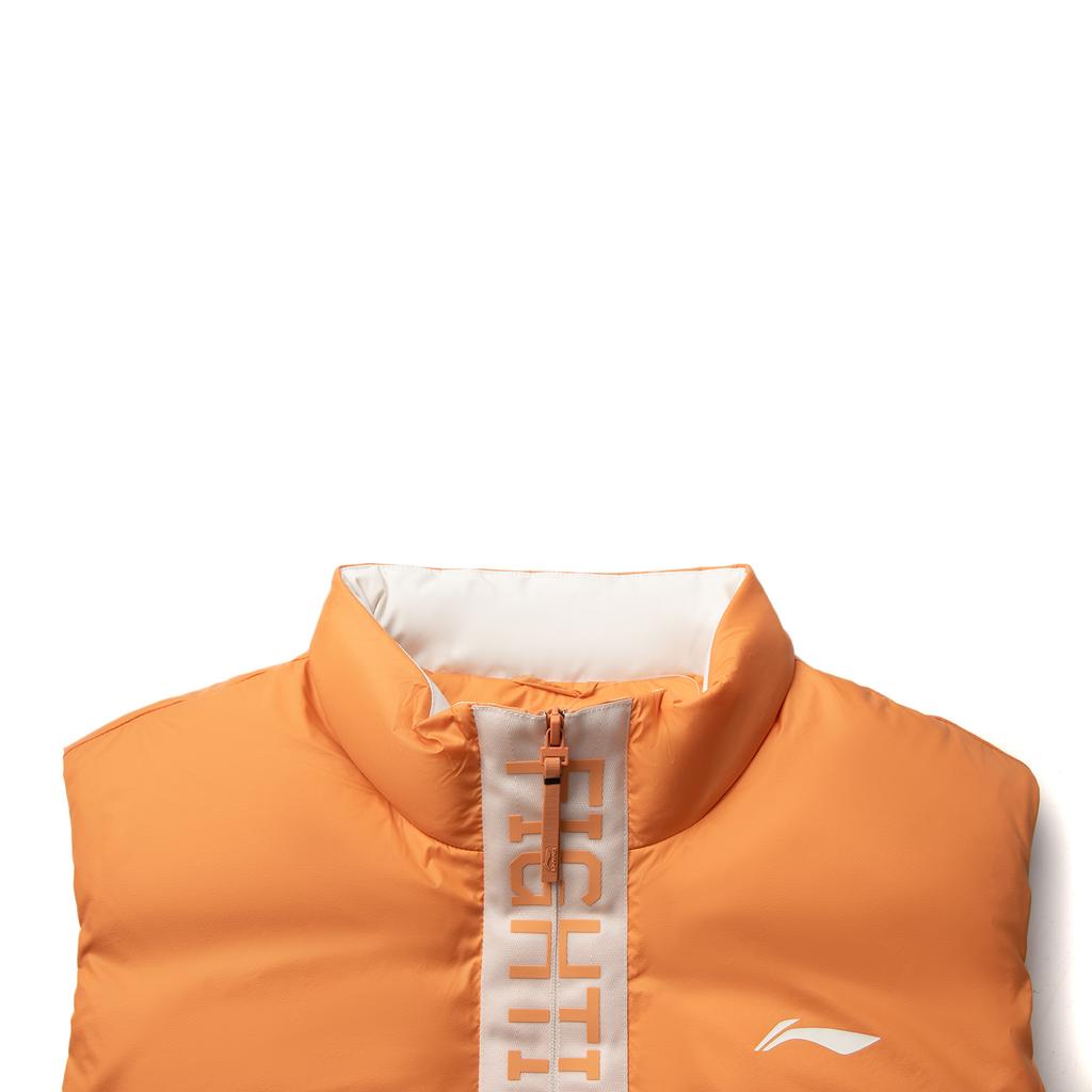 Li Ning Table Tennis Series Comfortable Casual Simple Stand Collar Zipper Letter Warm Vest Unisex Vest Pheasant-Brown AMRV065-4