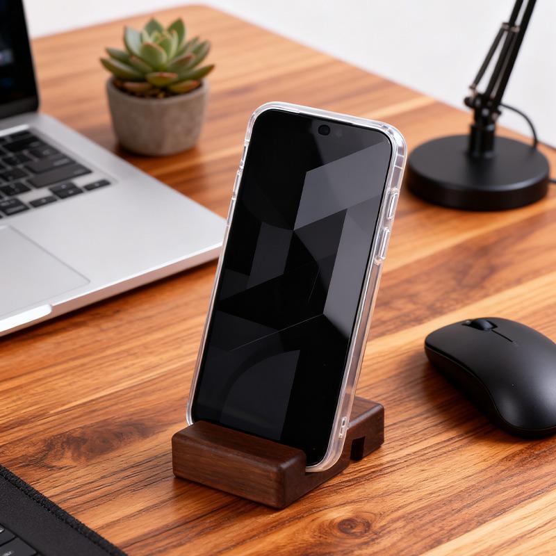 Walnut Wood Desktop Phone Stand - Portable Double-Groove Holder for Watching Videos