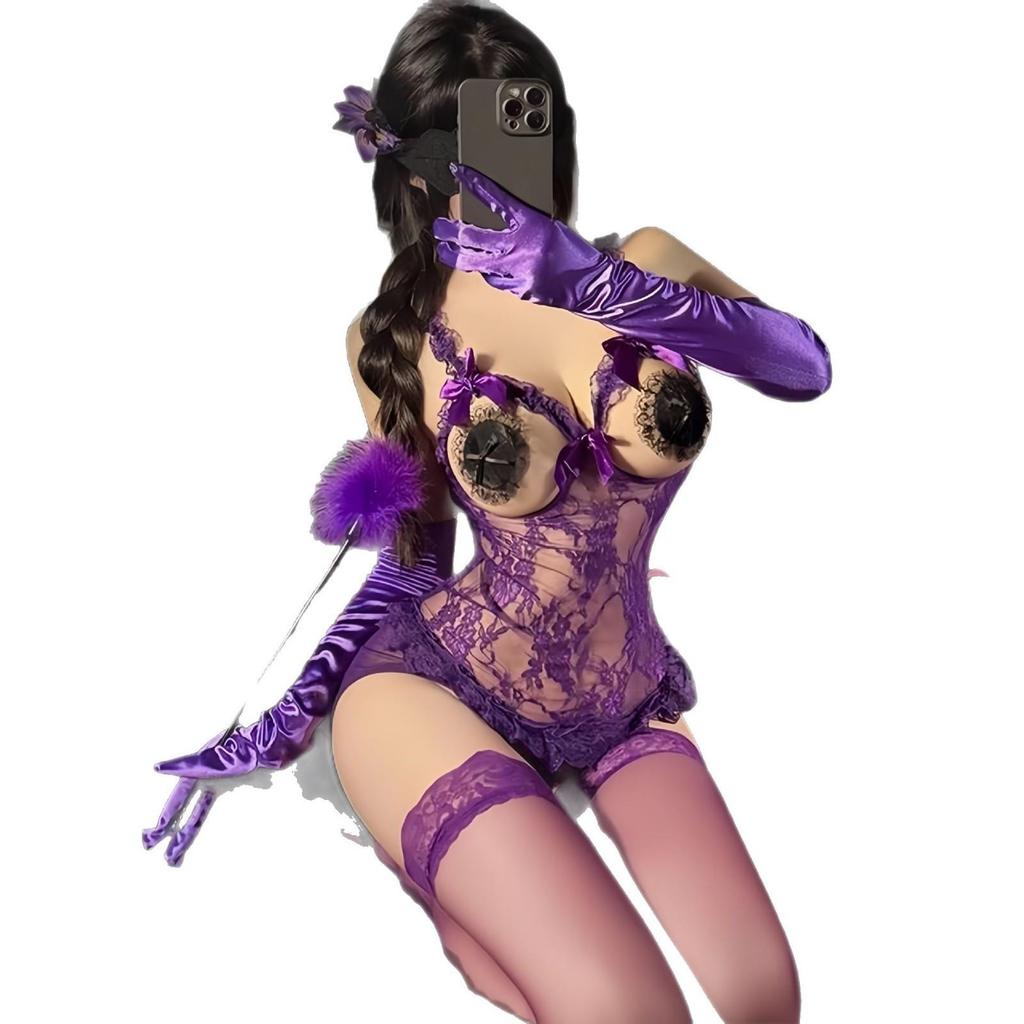 Plus Size Lace Seduction Open Crotch Bodysuit - Sexy Midnight Charm