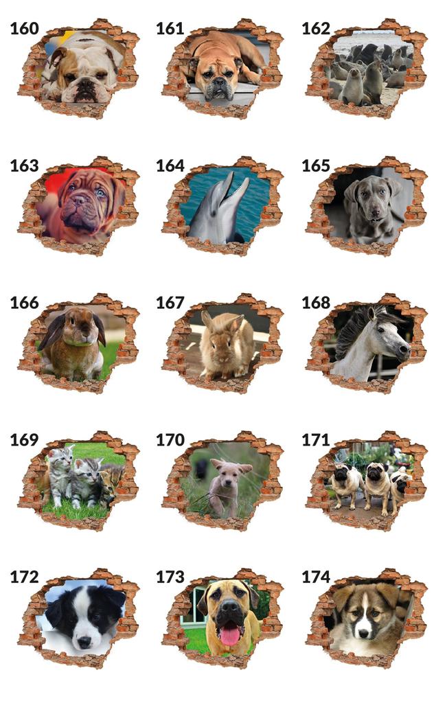 3D Brick Wall Stickers with a View of Animals