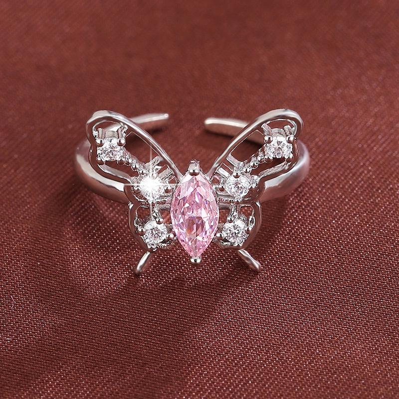 Women's Adjustable Butterfly Ring with Shiny Zircon Inlays, Exquisite Pure Copper Jewelry