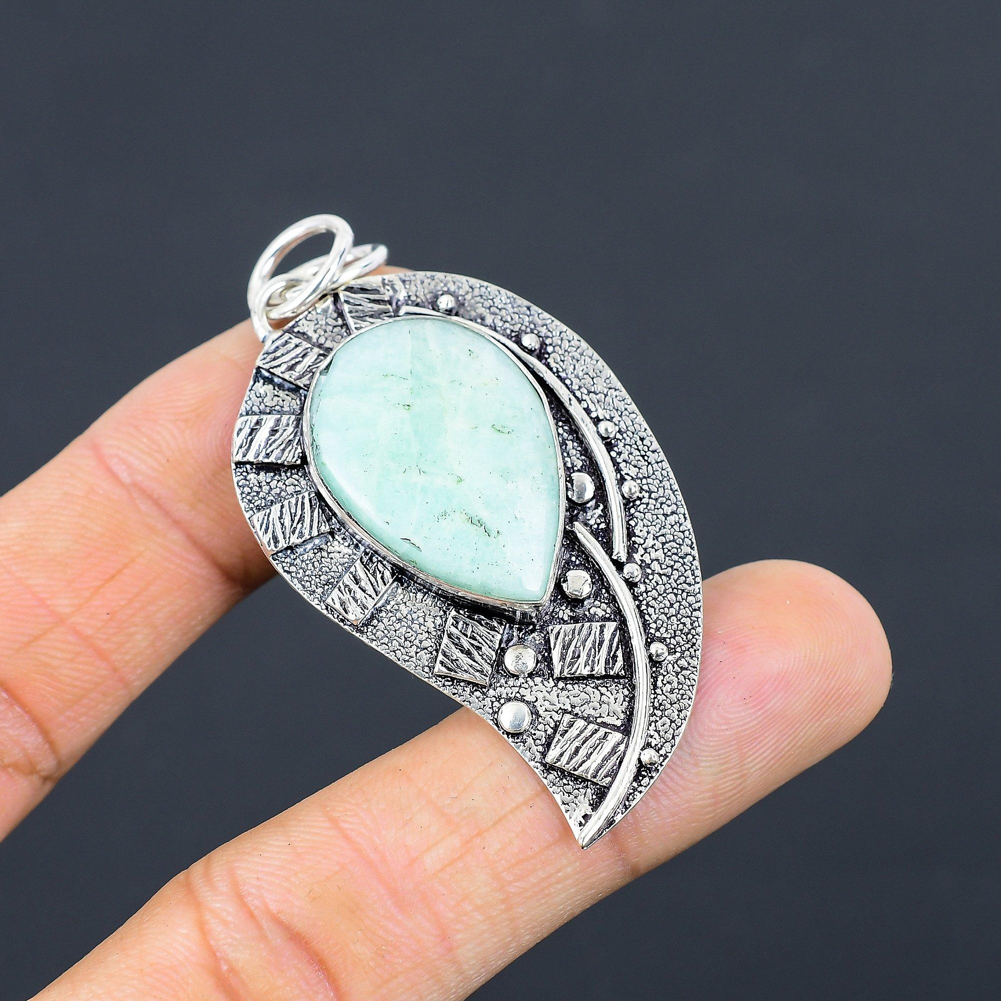 

Mothers day Deal 925 Silver Pear Amazonite Gemstone Bezel Sister Pendant Jewelry