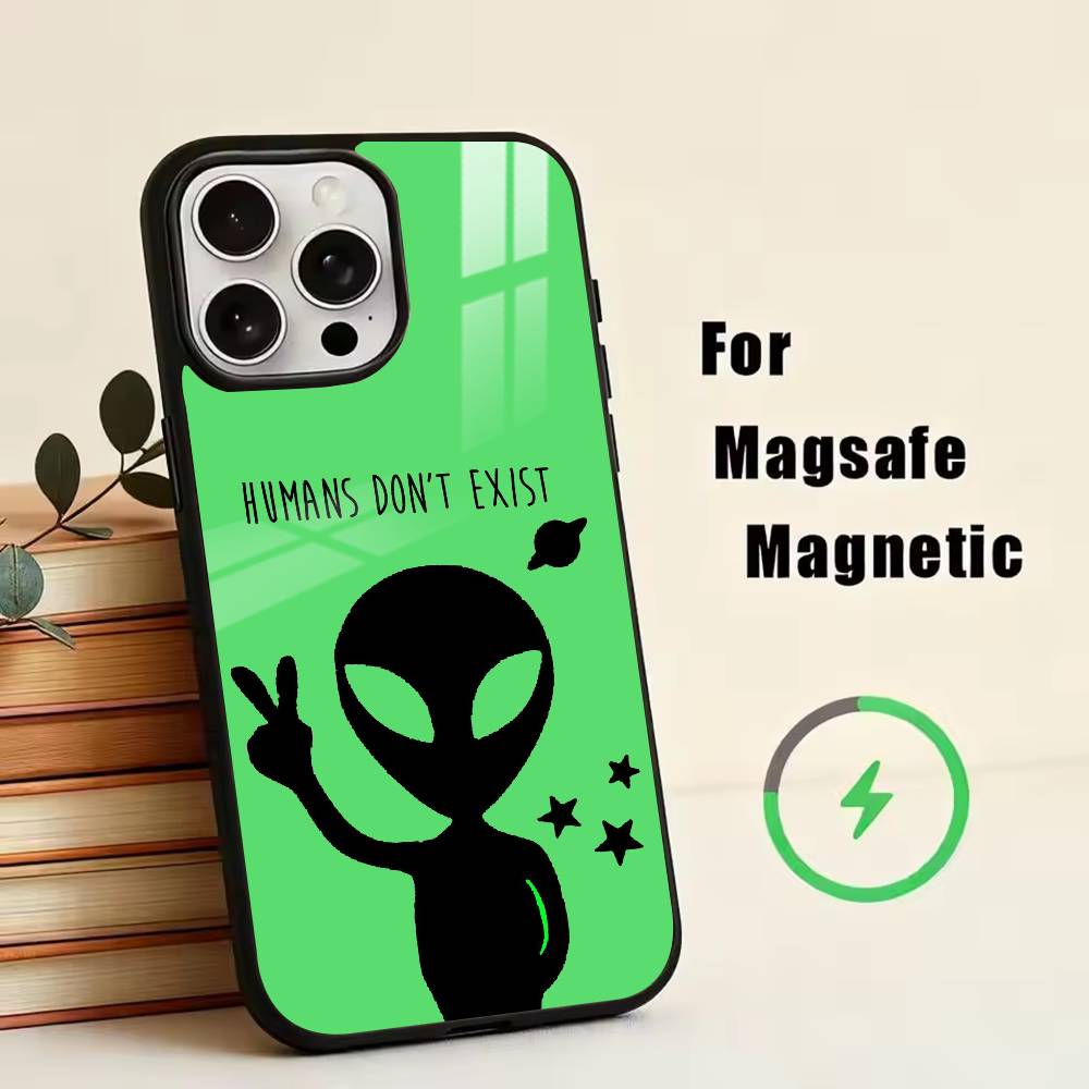 U- Funny Space UFO Alien Phone Case For iPhone17,16,15,14,13,12,11 Plus,Pro Magnetic with Magsafe Wireless Charging
