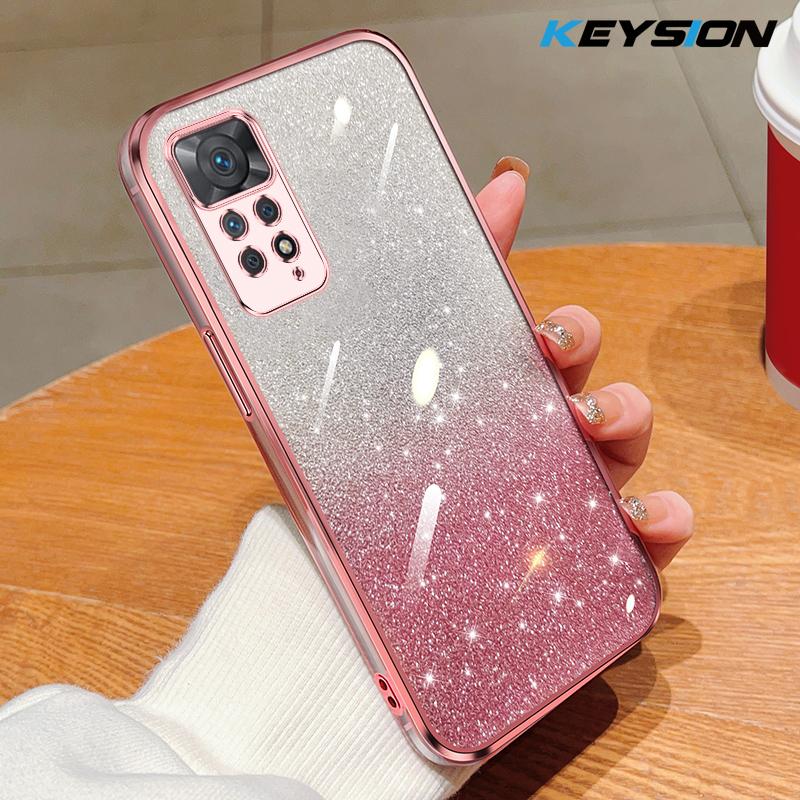 KEYSION Luxury Plating Glitter Phone Case for Redmi Note 11 Pro 11S 5G 11 Pro+ 5G Transparent Soft TPU Shockproof Cover