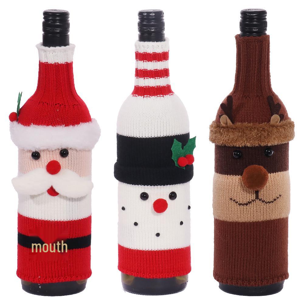Christmas Wine Bottle Covers: Knitted Santa & Snowman Decorations for Holiday Dining