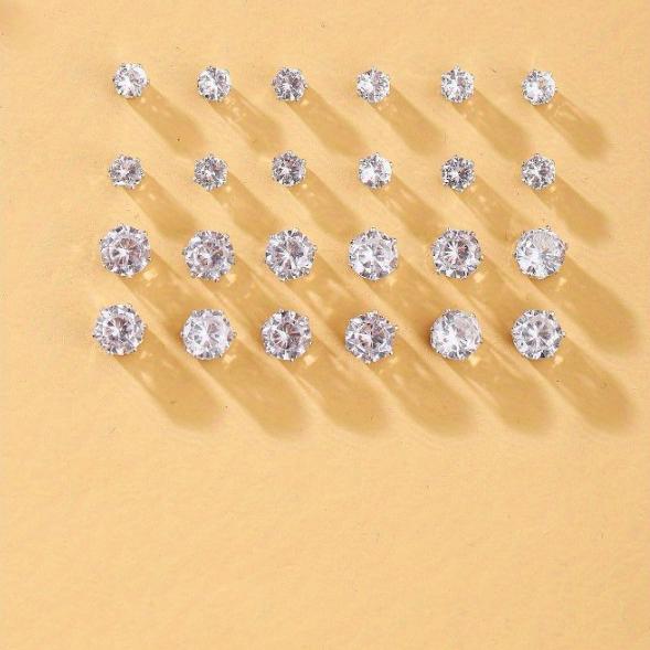 Minimalist Style Artificial Zircon Earrings Be of Different Sizes 12 Pairs of Stud Earrings Fashionable Jewelry for Women Girls