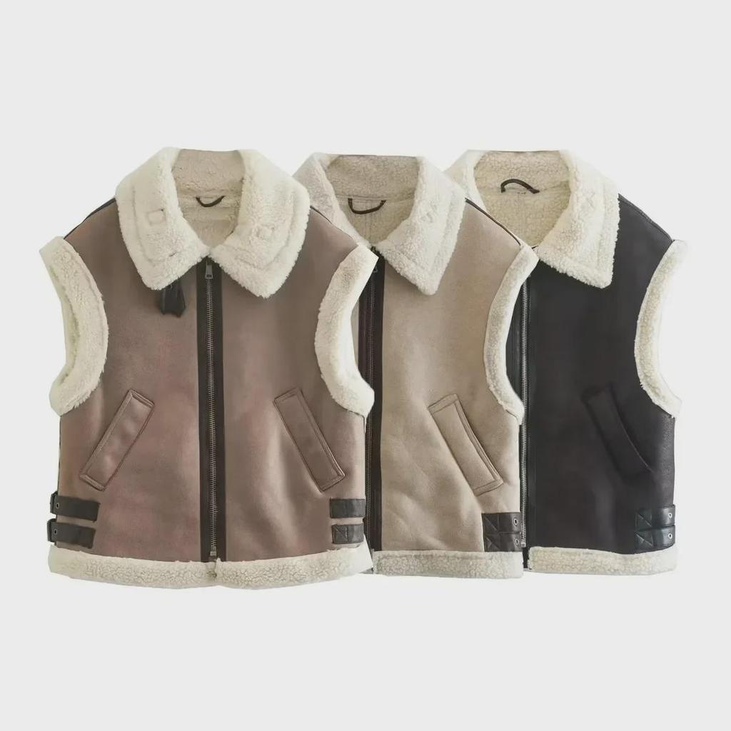 Hiver 2022 Gilet en fourrure à col montant pour femmes - Veste ample et épaisse