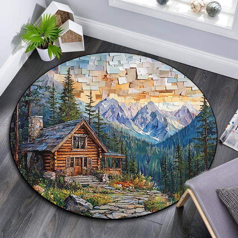 

Круглый ковер Бревенчатая хижина , Ковер для гостиной, спальни, дивана, игровой комнаты, Нескользящий коврик 80cmx80cm
