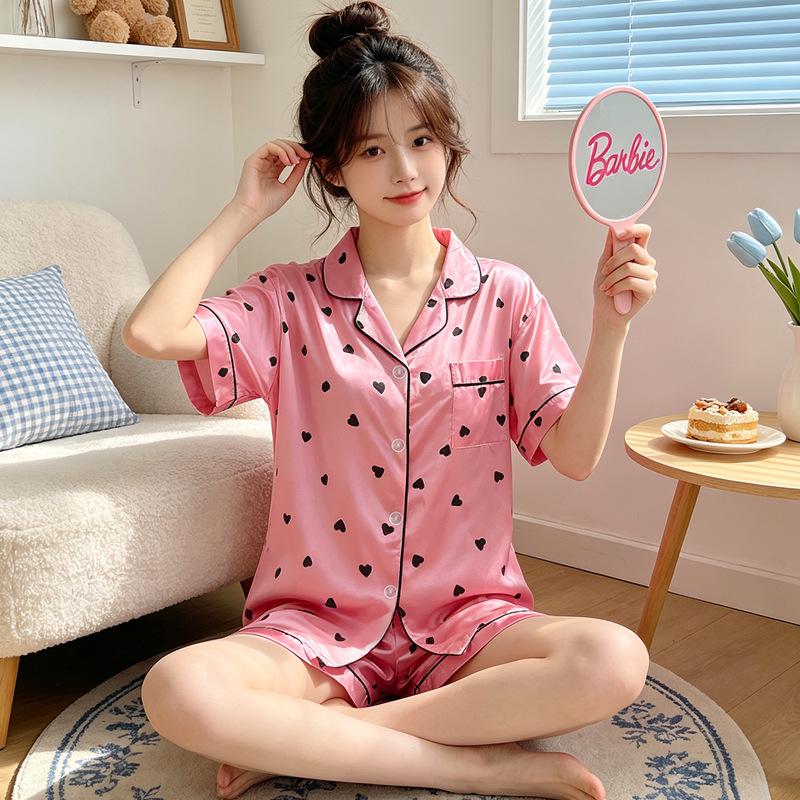 Sommerpyjama aus Eisseide im süßen Stil für Damen – kurzärmlige, coole und stylische Homewear