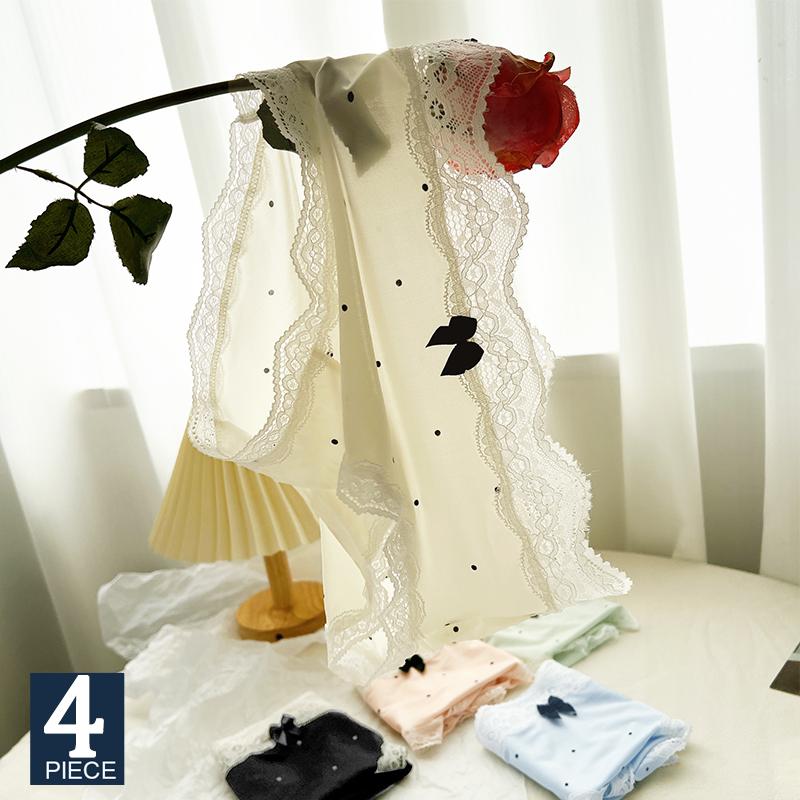 4PCS Lace Pattern Underwears Bowknot Polka Dot Underpants Sexy Cute Style Panties Transparent Briefs M-XL Seamless Panty