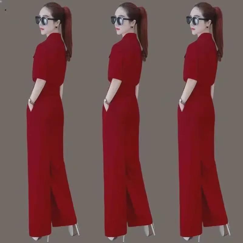 Women's Summer Fashion Suit: Short Slim Fit Top & Wide-Leg Pants Two-Piece Set