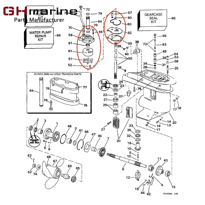 393630 437909 Outboard Water Pump Impeller Repair Service Kit for Johnson Evinrude 20 25 30 35 HP Boat Motor 0393509 0393630