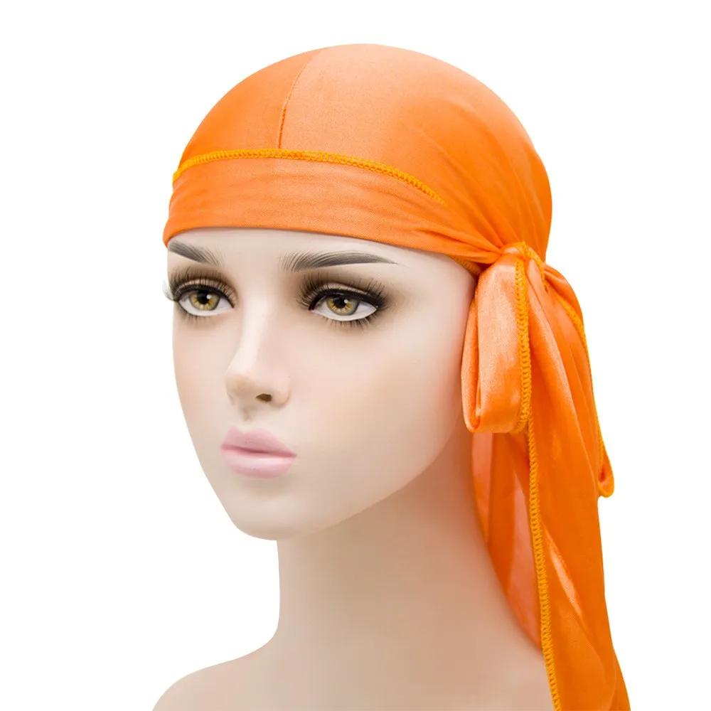 Unisex Adult Satin Long Tail Doo Rag Durag Bandanas Cap Pirate Hat Turban Men Hip Hop Headband Biker Headwrap Women Headwear
