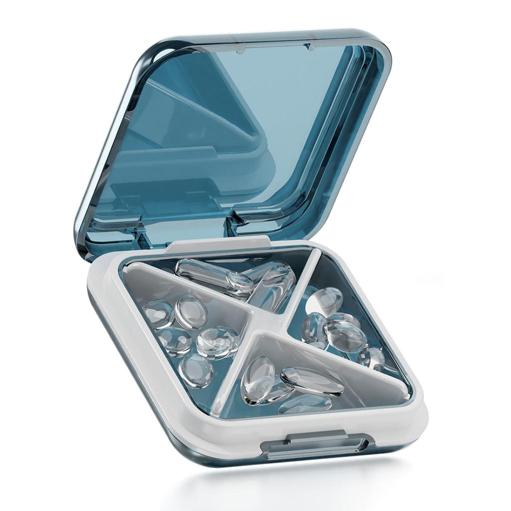 Tragbarer Medikamenten-L-Koffer Silikon Edelstahl Hohe Dichte Reise-Medikamentenkoffer für Vitamin Medikament Blau