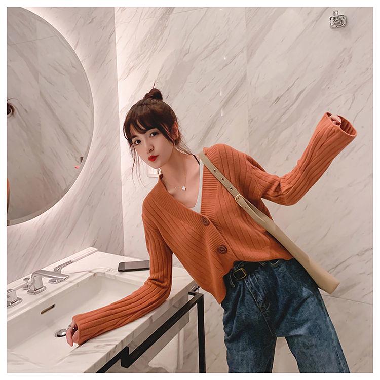 Pulover cardigan tricotat de toamnă Jachetă scurtă casual, larg și subțire Top pentru studenți