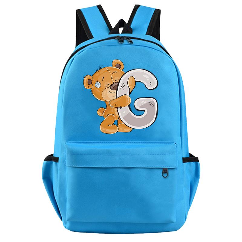 Little Bear 26 English Letters Backpack Teen School Bag for Girls Boy Backpack Bookbag for Kid Gifts Large Capacity Student Bag