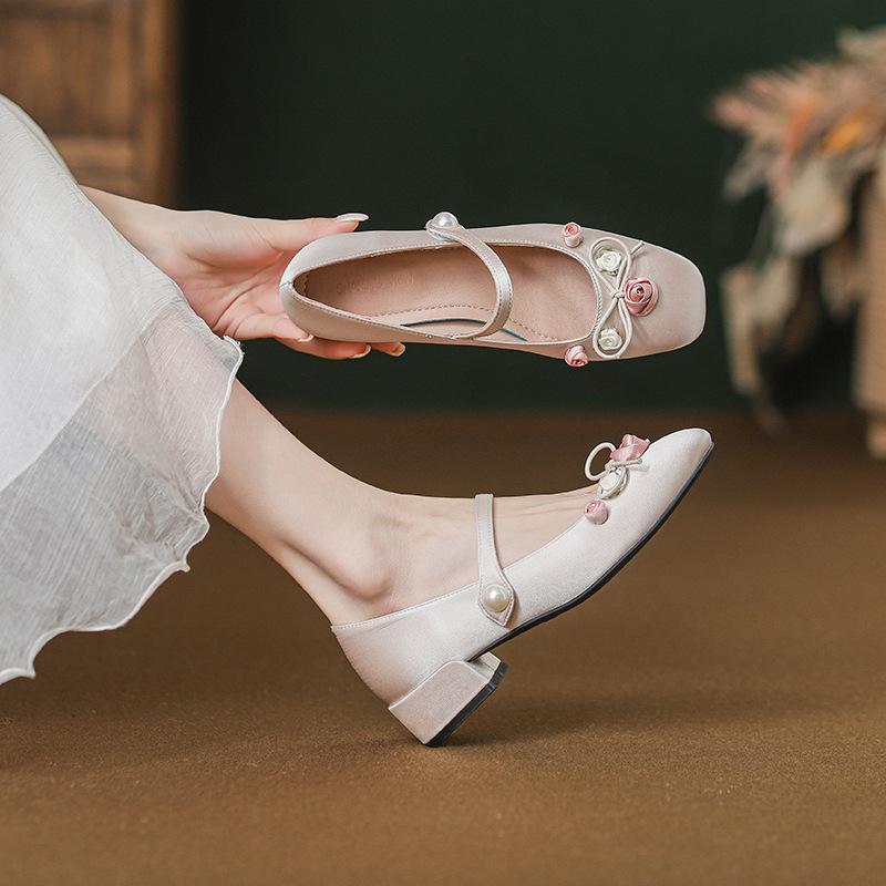 

2025 new Mary Jane women s shoes late evening wind national style word with square head thick heel elegant versatile wedding shoes 34 абрикосовый