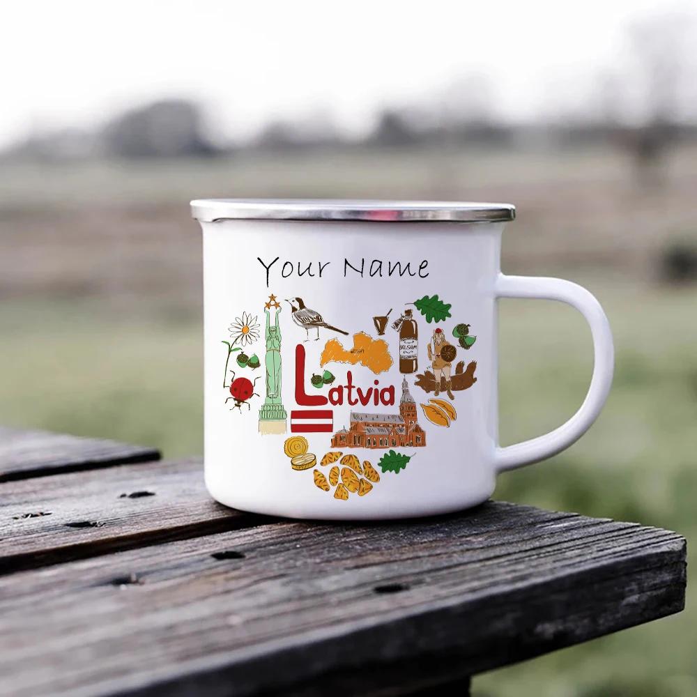 

Personalized Latvian Enamel Metal Mug, Custom Cups and Mugs Exclusive Mug with Your Name Printed, Funny Coffee Cups, Camping Cup