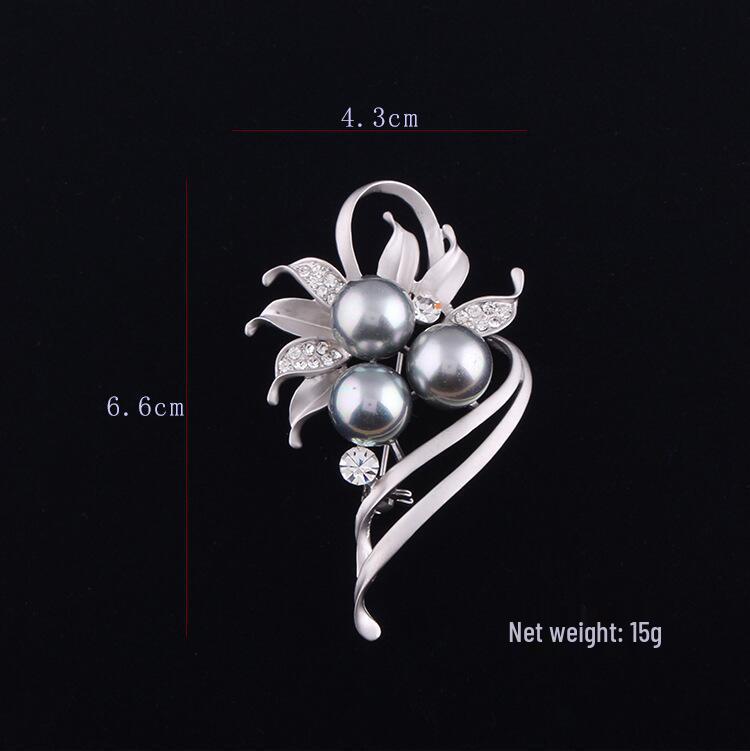 High-End Korean Matte Silver Pearl Flower Brooch