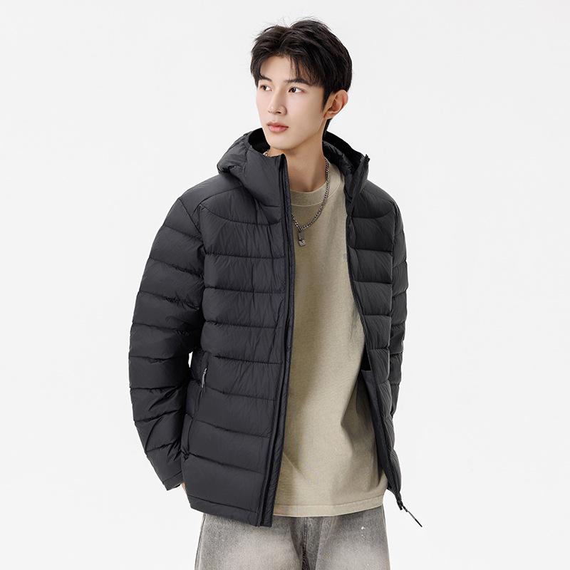 Men's Trendy White Duck Down Hooded Puffer Jacket - Winter Thickened Solid Color Warm Outerwear