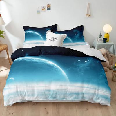 Set de husă de pilotă cu temă planeta uriașă 3D Mercury Galaxy Space Blue King Queen, dimensiune dublă, husă de cuvertură din poliester pentru copil, băiat, fată