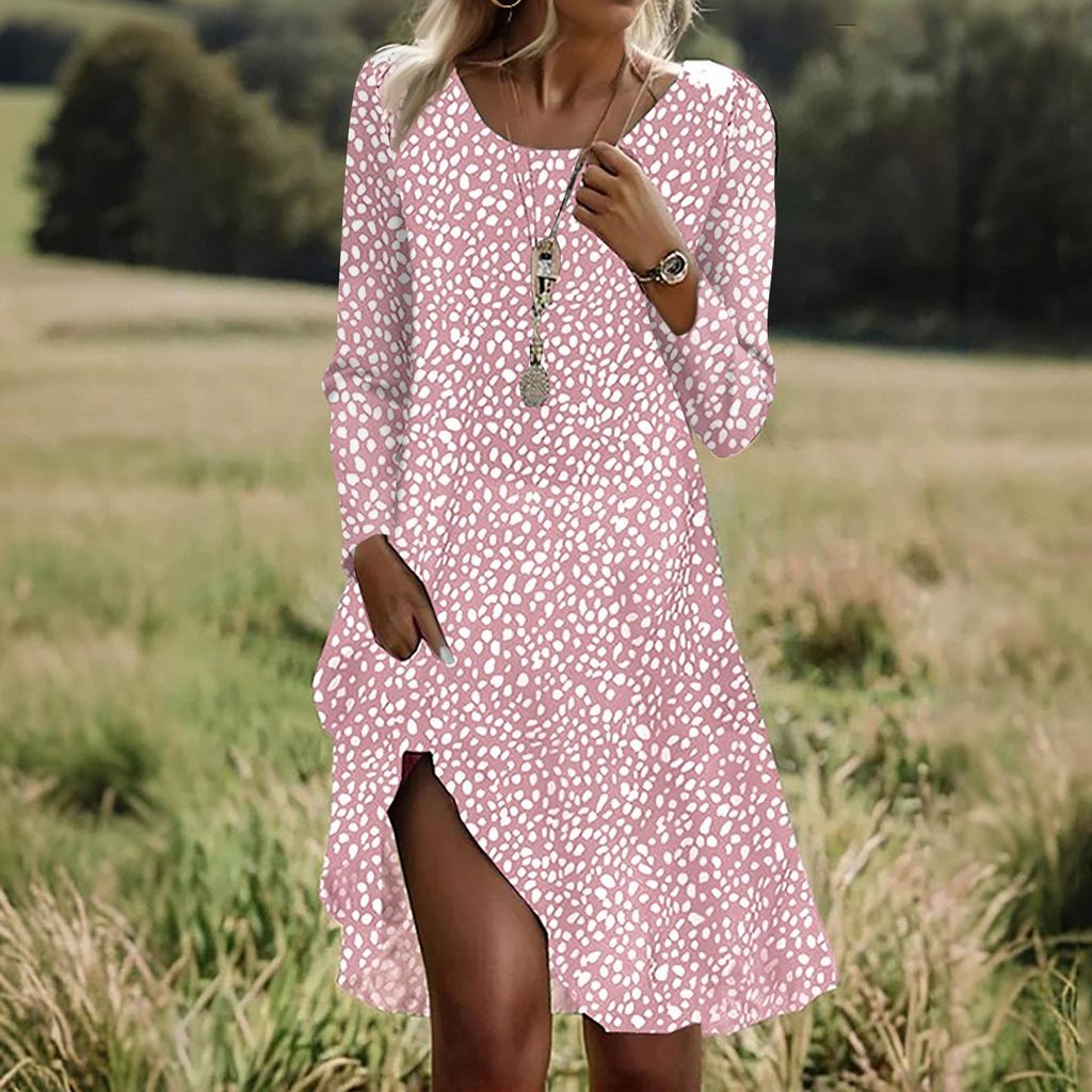 Long Sleeve Dress For Women Casual Loose Fit Summer Sundress Floral Print Dress With Pockets