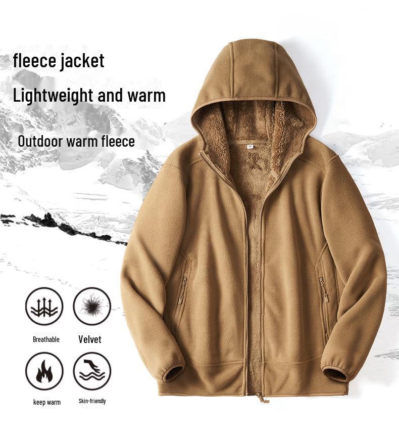 Męska pluszowa kurtka polarowa z kapturem - Gruba, ciepła rozpinana kardigan na jesień i zimę.